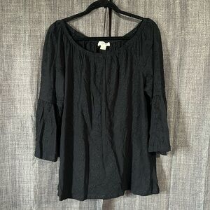 Style & co black eyelet off the shoulder blouse with flared sleeves size large